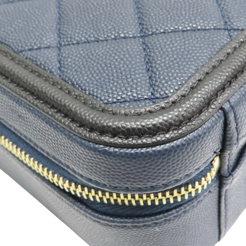 藍色 菱格紋 荔枝牛皮 CC Filigree Vanity Case 鏈帶肩背包 無卡【CHANEL 香奈兒】 A93343-9
