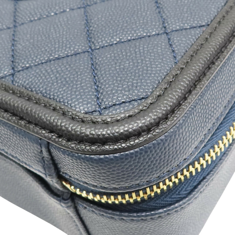 藍色 菱格紋 荔枝牛皮 CC Filigree Vanity Case 鏈帶肩背包 無卡【CHANEL 香奈兒】 A93343-10