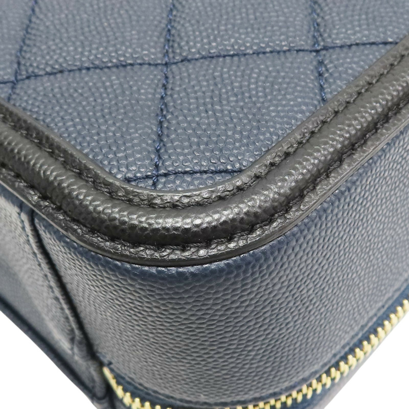 藍色 菱格紋 荔枝牛皮 CC Filigree Vanity Case 鏈帶肩背包 無卡【CHANEL 香奈兒】 A93343-12