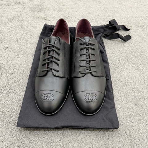 全新未使用 chanel香奈兒 黑色系帶德比鞋 35碼