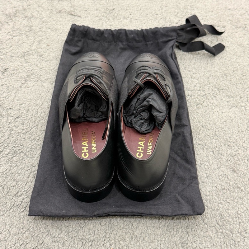 全新未使用 chanel香奈兒 黑色系帶德比鞋 35碼-1
