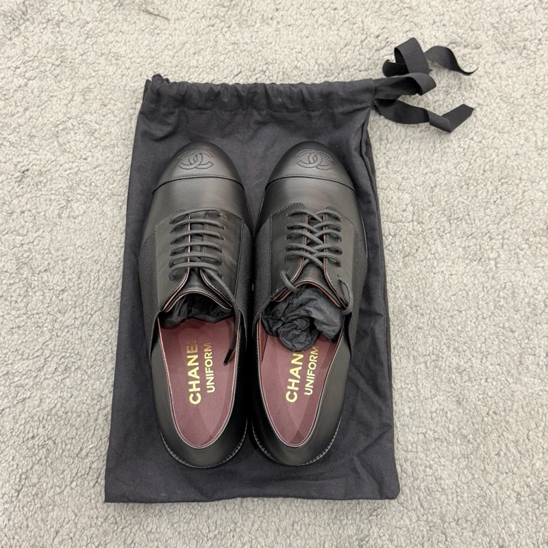 全新未使用 chanel香奈兒 黑色系帶德比鞋 35碼-2