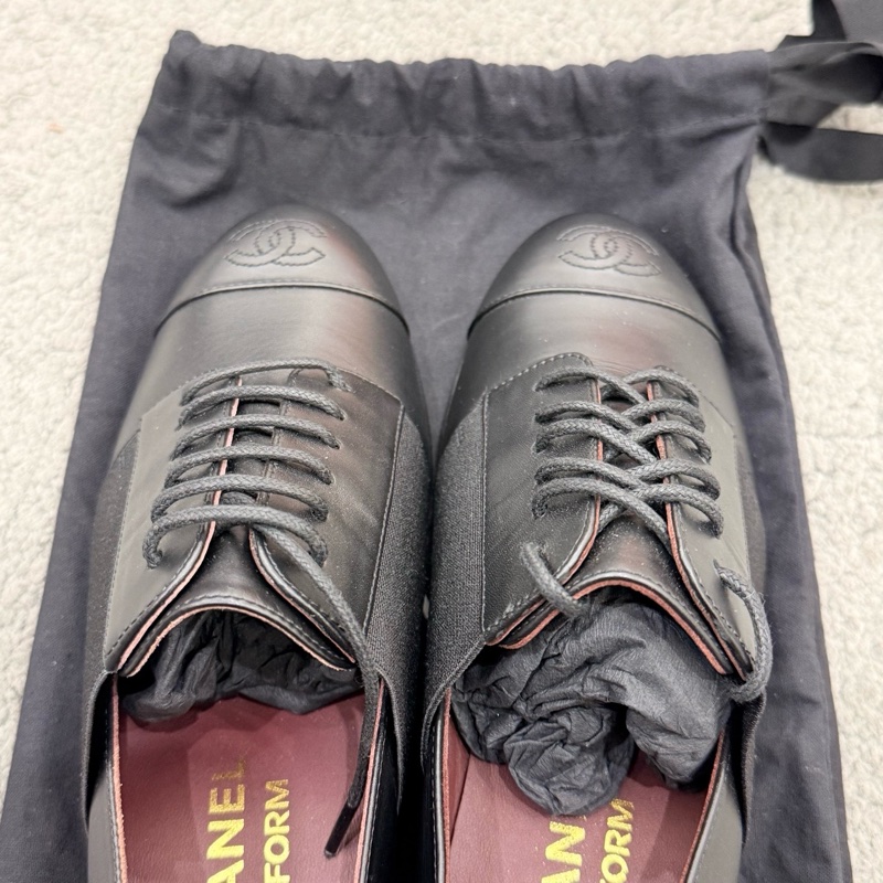 全新未使用 chanel香奈兒 黑色系帶德比鞋 35碼-8