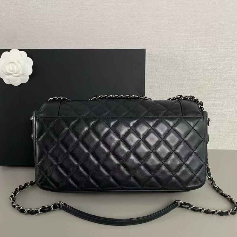 Chanel香奈兒 黑銀牛皮限定款綁帶CF鏈條包-3