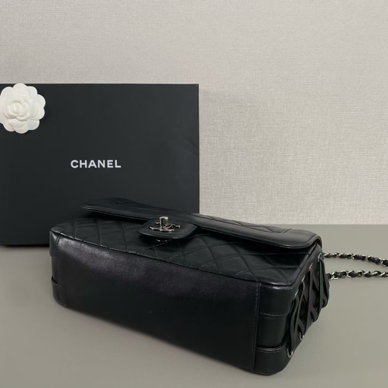 Chanel香奈兒 黑銀牛皮限定款綁帶CF鏈條包-4