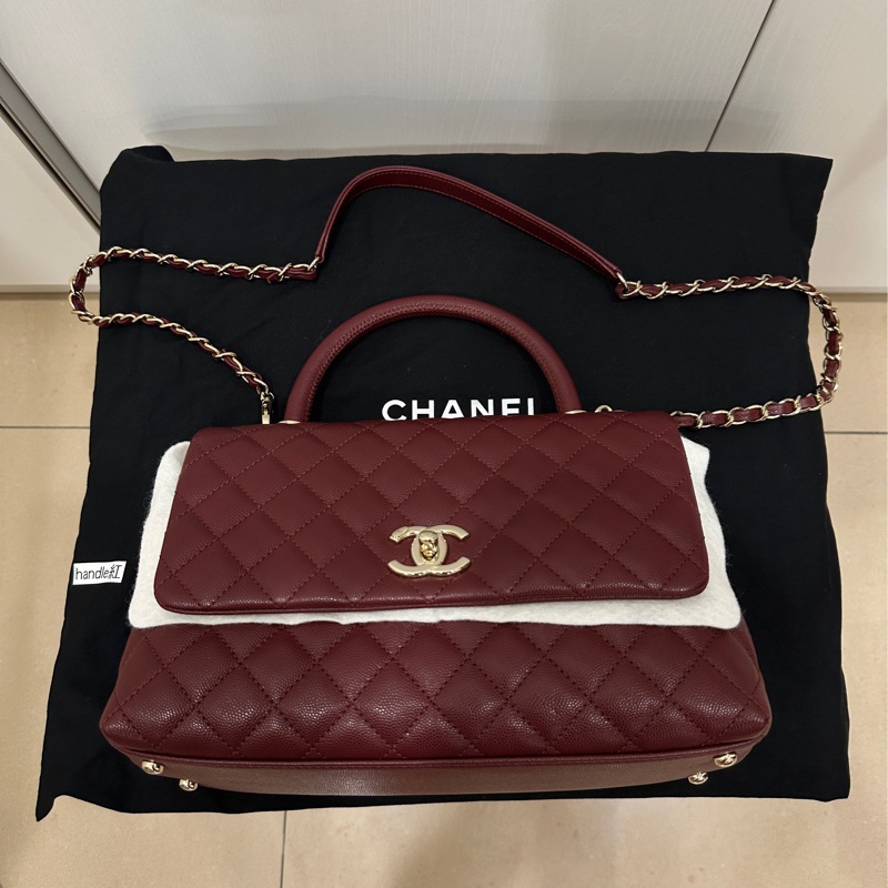 ꧁ Chanel 🖤COCO handle手提/肩帶斜背包🍷酒紅 ꧂-0