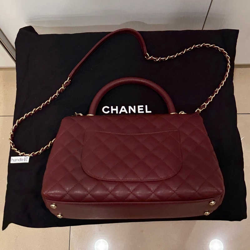 ꧁ Chanel 🖤COCO handle手提/肩帶斜背包🍷酒紅 ꧂-1
