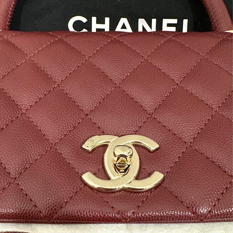 ꧁ Chanel 🖤COCO handle手提/肩帶斜背包🍷酒紅 ꧂-3