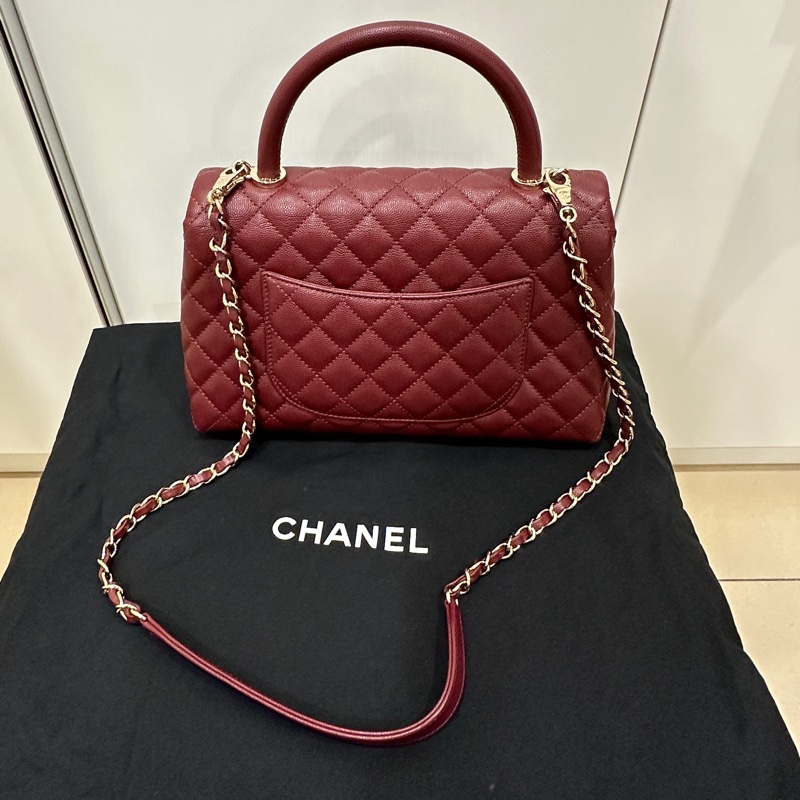 ꧁ Chanel 🖤COCO handle手提/肩帶斜背包🍷酒紅 ꧂-6