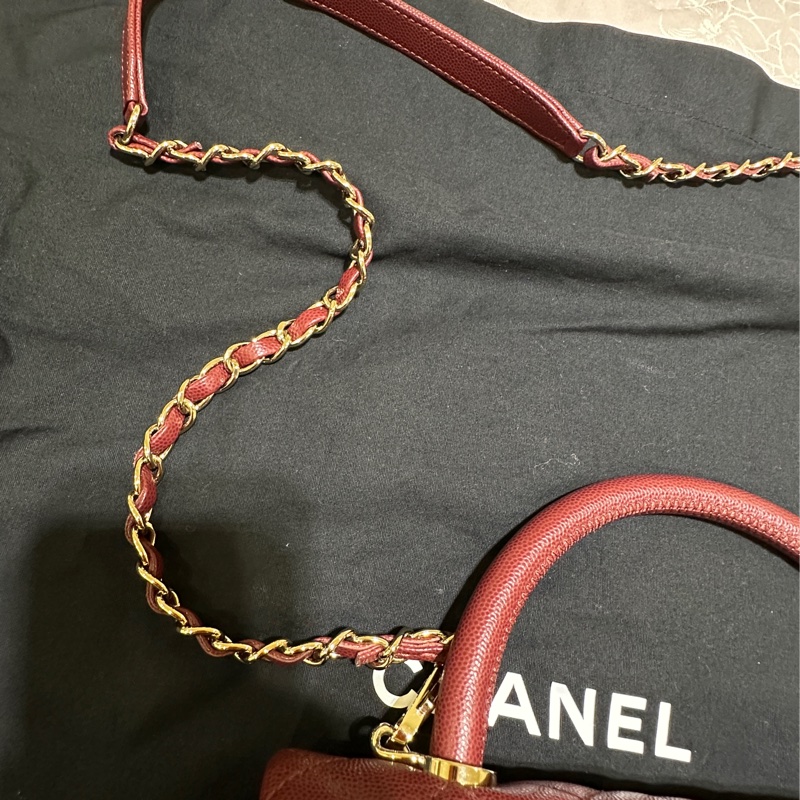 ꧁ Chanel 🖤COCO handle手提/肩帶斜背包🍷酒紅 ꧂-12