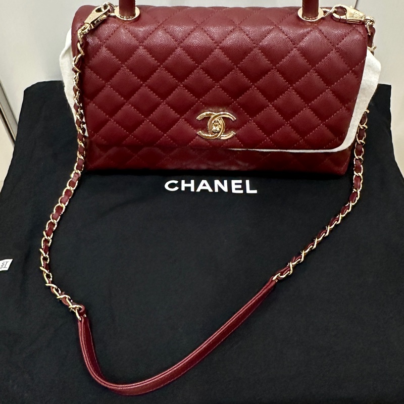 ꧁ Chanel 🖤COCO handle手提/肩帶斜背包🍷酒紅 ꧂-13