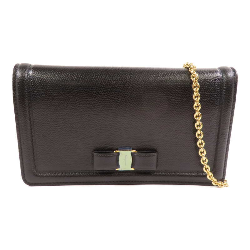 Salvatore Ferragamo 牛皮皮革Wallet On Chain金扣鏈帶肩背袋-10