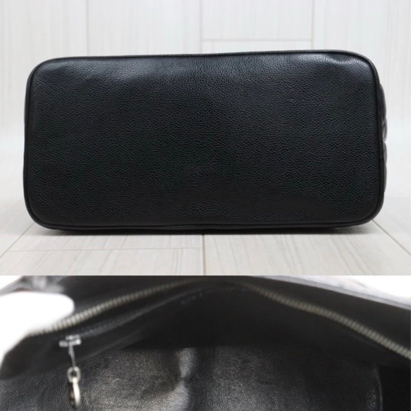 「JL精品代購」9新 Chanel 希爾頓 荔枝牛皮黑銀-6