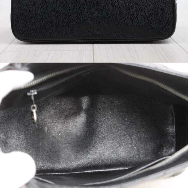 「JL精品代購」9新 Chanel 希爾頓 荔枝牛皮黑銀-10