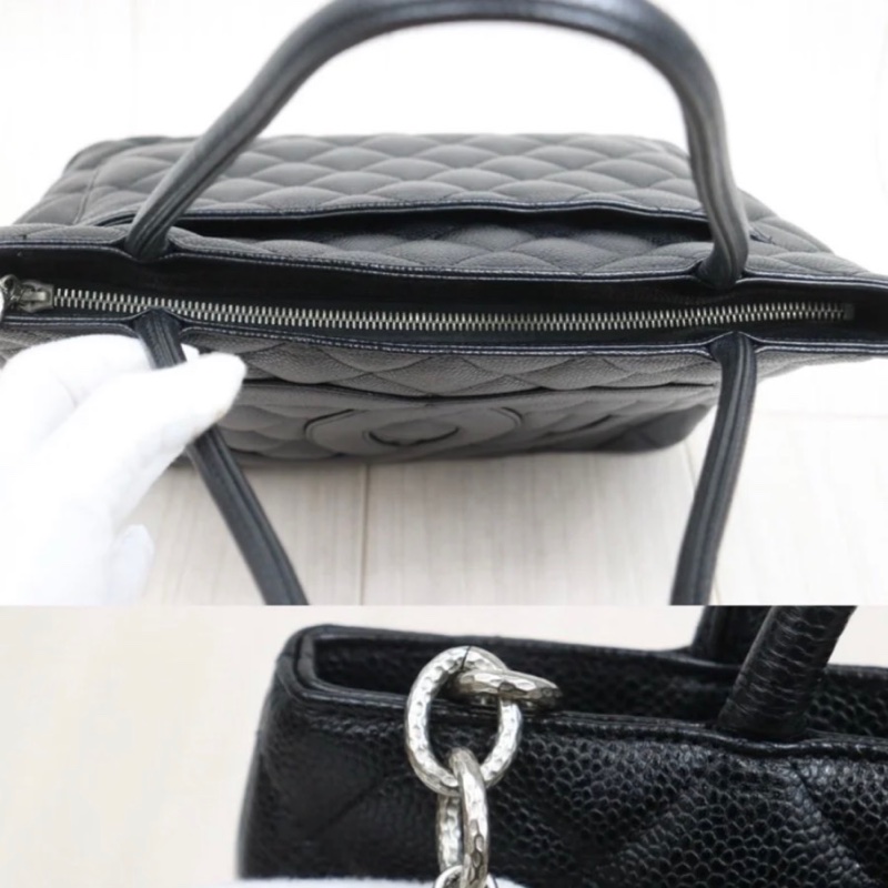 「JL精品代購」9新 Chanel 希爾頓 荔枝牛皮黑銀-12