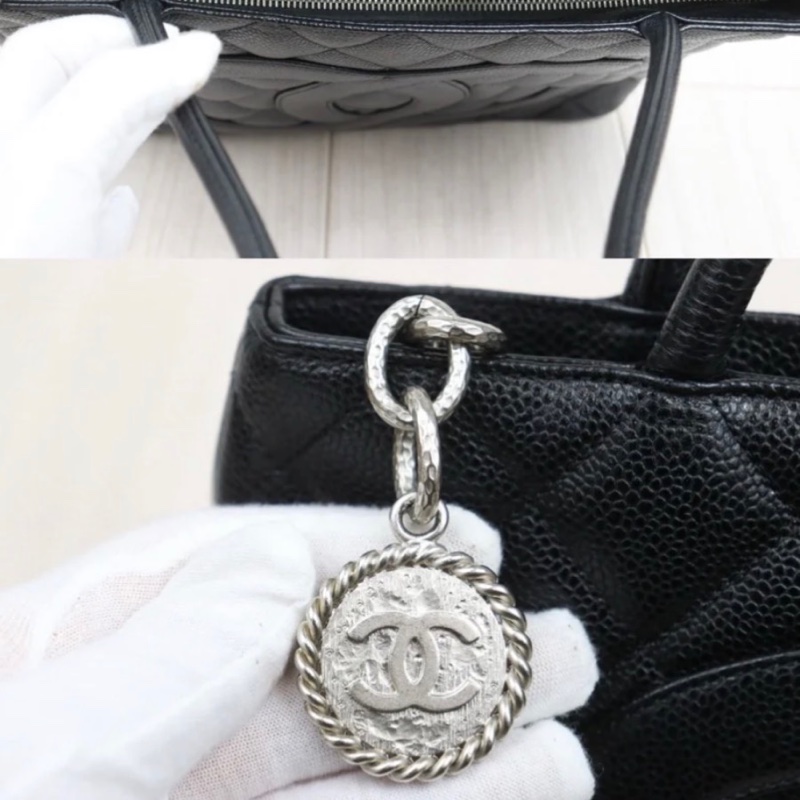 「JL精品代購」9新 Chanel 希爾頓 荔枝牛皮黑銀-13