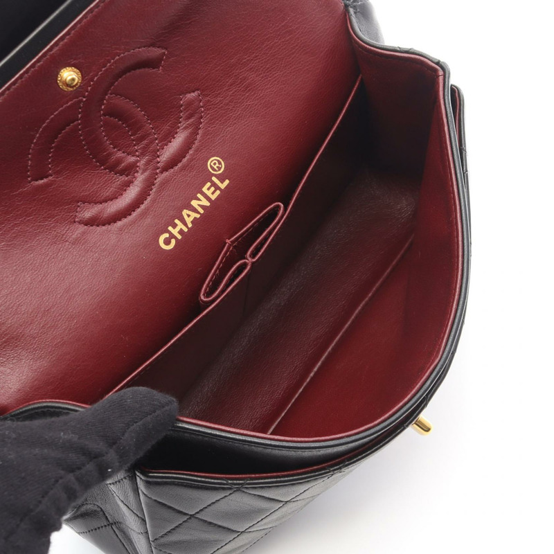 香奈兒 (CHANEL) Matelasse 雙蓋鏈條肩背包 A01113 羊皮黑色金色五金二手-2