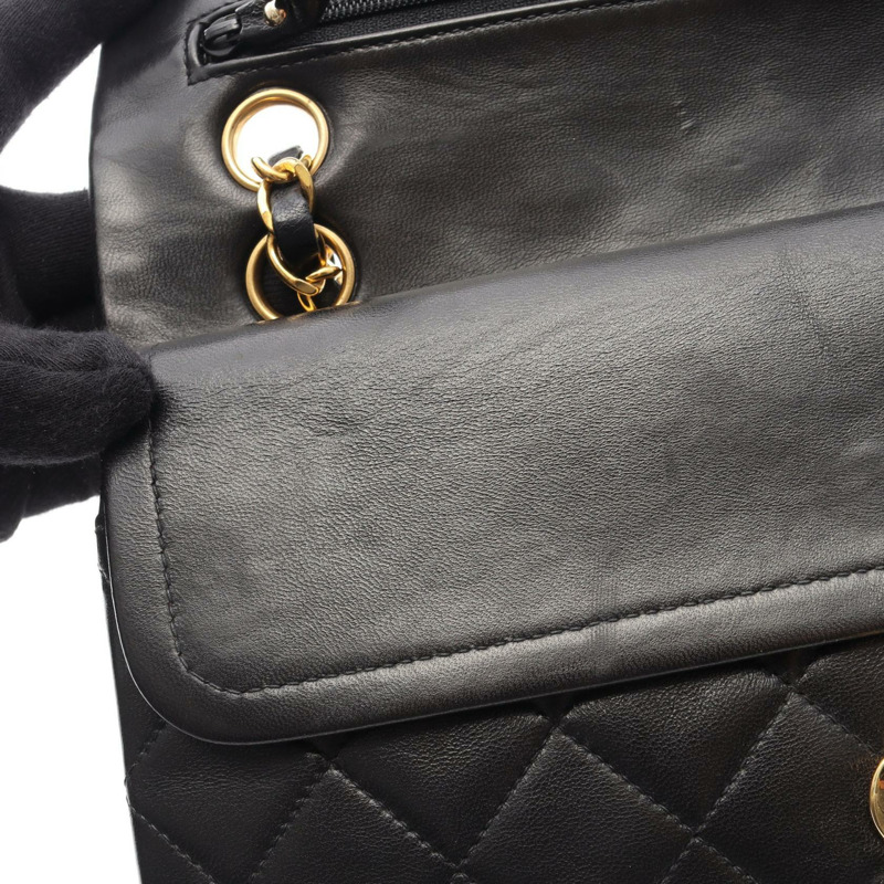 香奈兒 (CHANEL) Matelasse 雙蓋鏈條肩背包 A01113 羊皮黑色金色五金二手-6