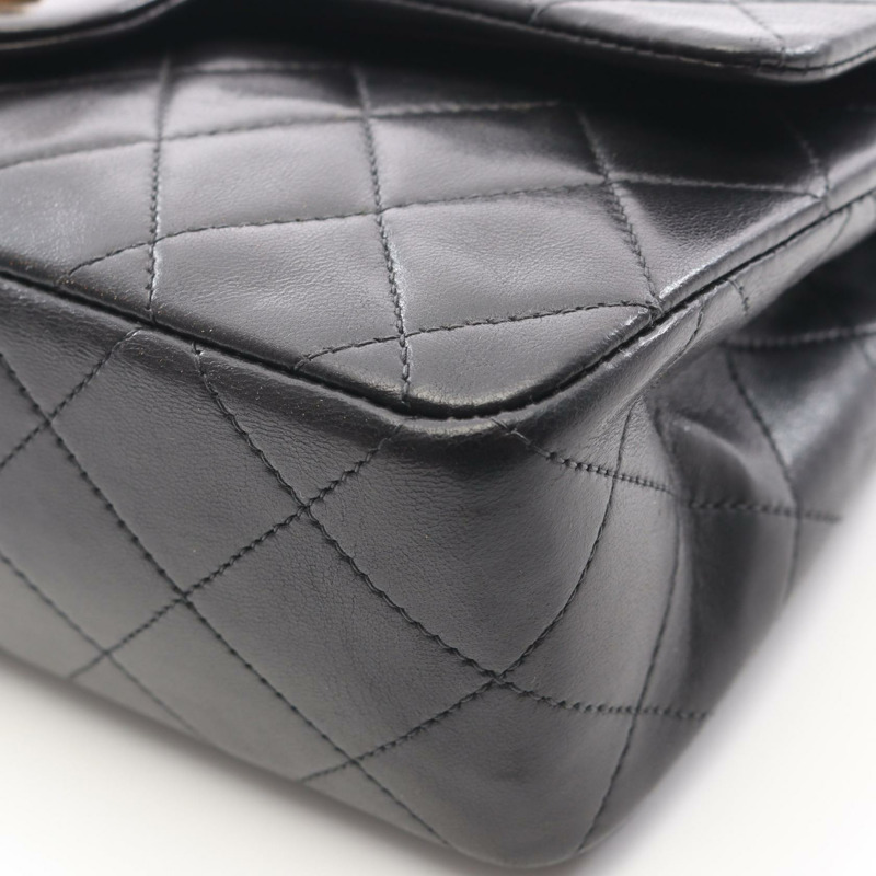 香奈兒 (CHANEL) Matelasse 雙蓋鏈條肩背包 A01113 羊皮黑色金色五金二手-8
