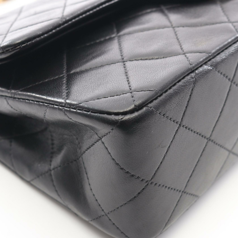 香奈兒 (CHANEL) Matelasse 雙蓋鏈條肩背包 A01113 羊皮黑色金色五金二手-9