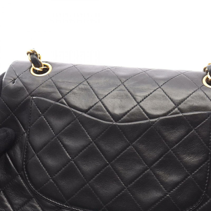 香奈兒 (CHANEL) Matelasse 雙蓋鏈條肩背包 A01113 羊皮黑色金色五金二手-11