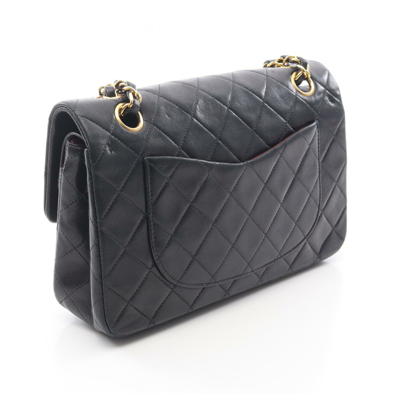 香奈兒 (CHANEL) Matelasse 雙蓋鏈條肩背包 A01113 羊皮黑色金色五金二手-1
