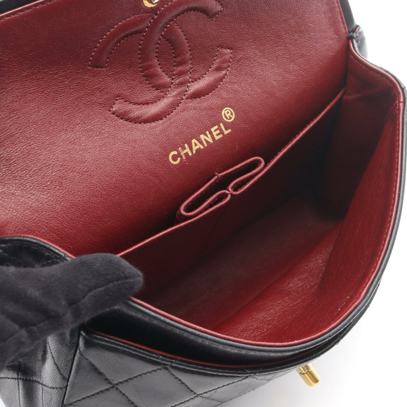 香奈兒 (CHANEL) Matelasse 雙蓋鏈條肩背包 A01113 羊皮黑色金色五金二手-2