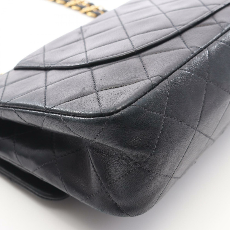 香奈兒 (CHANEL) Matelasse 雙蓋鏈條肩背包 A01113 羊皮黑色金色五金二手-6