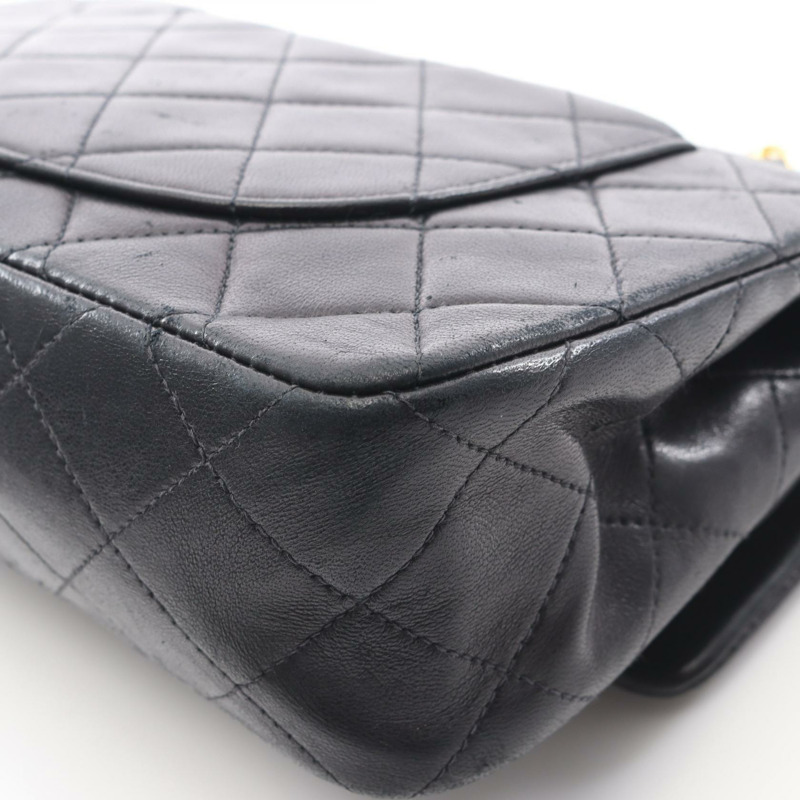 香奈兒 (CHANEL) Matelasse 雙蓋鏈條肩背包 A01113 羊皮黑色金色五金二手-7