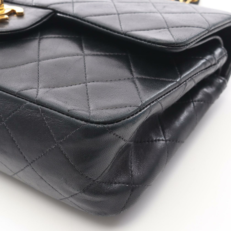 香奈兒 (CHANEL) Matelasse 雙蓋鏈條肩背包 A01113 羊皮黑色金色五金二手-9