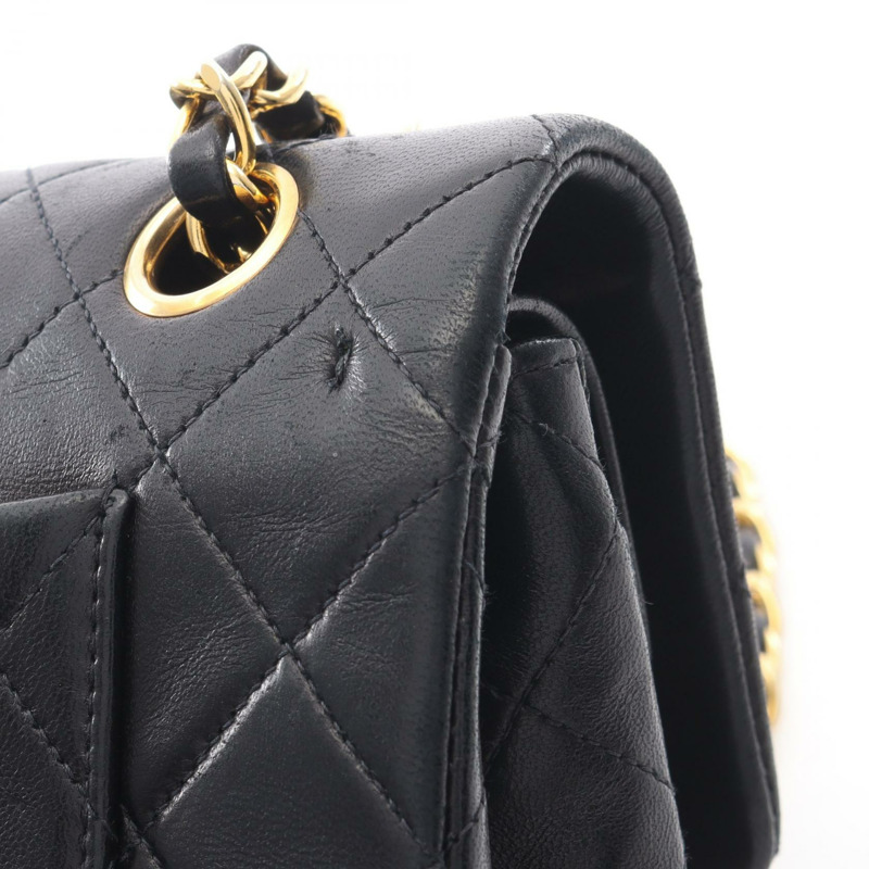 香奈兒 (CHANEL) Matelasse 雙蓋鏈條肩背包 A01113 羊皮黑色金色五金二手-12