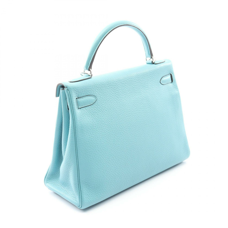 愛馬仕 Kelly 32 手提包,內襯縫製 Taurillon Clemence 藍色環礁圖案,二手,帶五金配件。-1