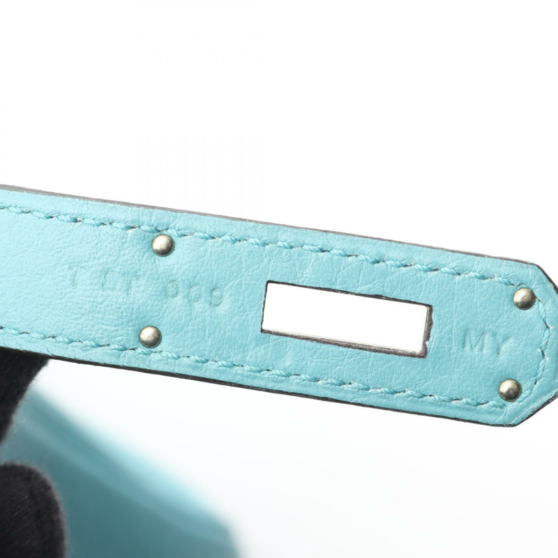 愛馬仕 Kelly 32 手提包,內襯縫製 Taurillon Clemence 藍色環礁圖案,二手,帶五金配件。-4