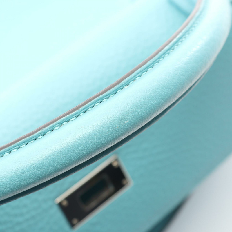 愛馬仕 Kelly 32 手提包,內襯縫製 Taurillon Clemence 藍色環礁圖案,二手,帶五金配件。-7