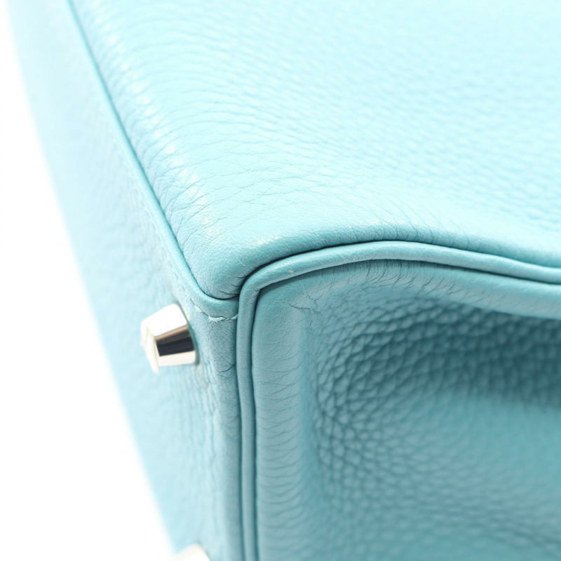 愛馬仕 Kelly 32 手提包,內襯縫製 Taurillon Clemence 藍色環礁圖案,二手,帶五金配件。-8