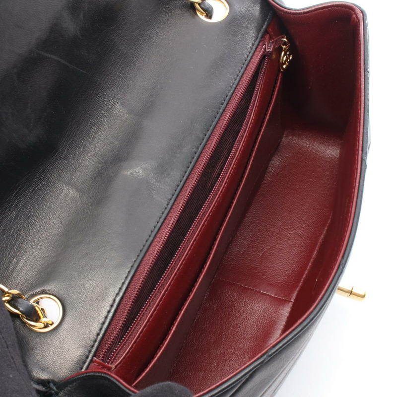 香奈兒斜紋縫線鏈條單肩包，羊皮材質，黑色，金色五金，二手女款-2