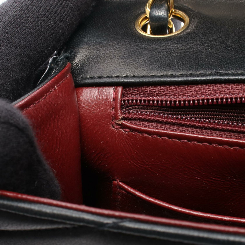 香奈兒斜紋縫線鏈條單肩包，羊皮材質，黑色，金色五金，二手女款-5