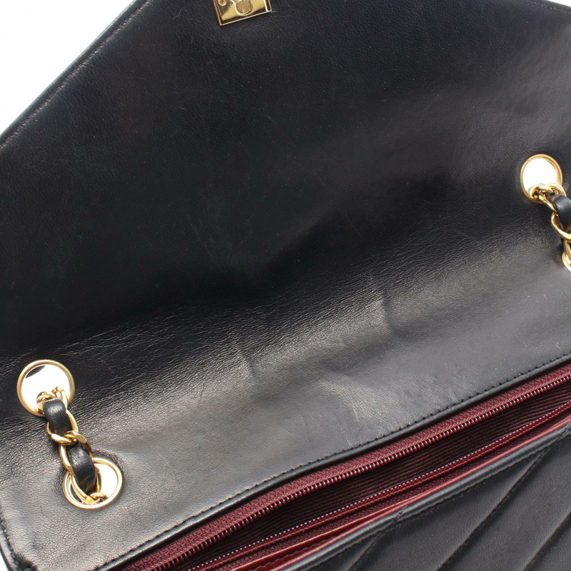 香奈兒斜紋縫線鏈條單肩包，羊皮材質，黑色，金色五金，二手女款-6