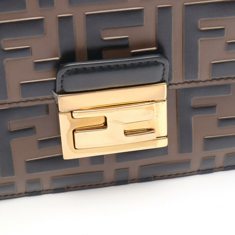 FENDI Zucca Can You 鏈條單肩包,棕色/黑色皮革,二手女款-6