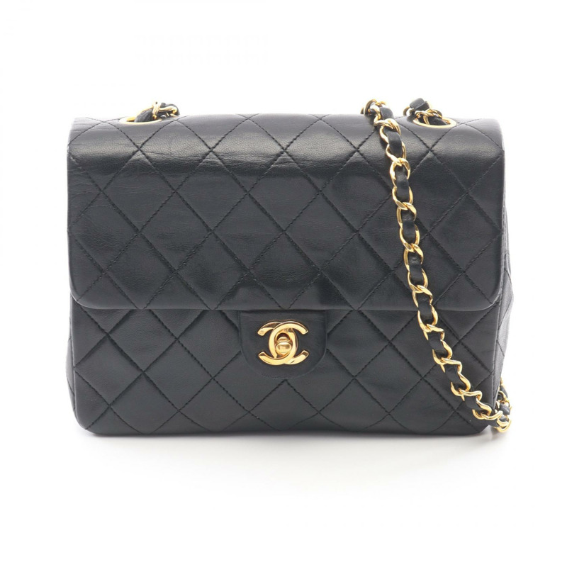 香奈兒 (CHANEL) 迷你絎縫 20 斜背鏈條包 A01163 羊皮 黑色 金色五金-0