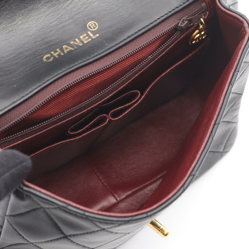 香奈兒 (CHANEL) 迷你絎縫 20 斜背鏈條包 A01163 羊皮 黑色 金色五金-2