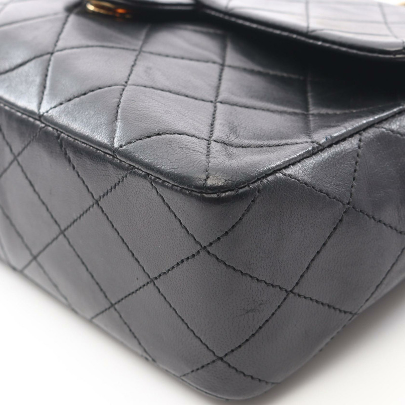 香奈兒 (CHANEL) 迷你絎縫 20 斜背鏈條包 A01163 羊皮 黑色 金色五金-6