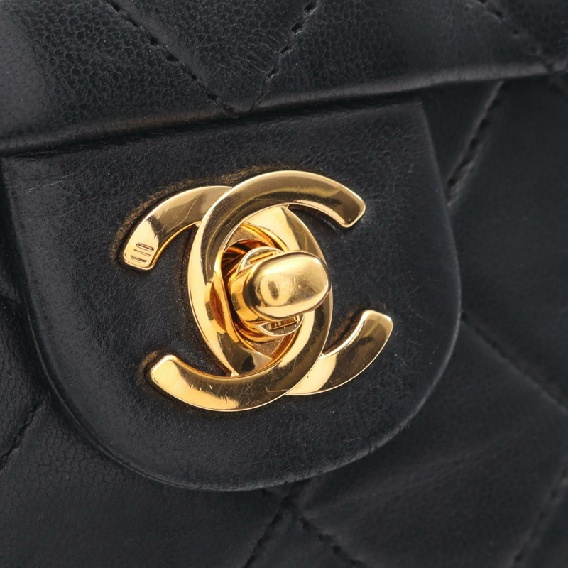 香奈兒 (CHANEL) 迷你絎縫 20 斜背鏈條包 A01163 羊皮 黑色 金色五金-8