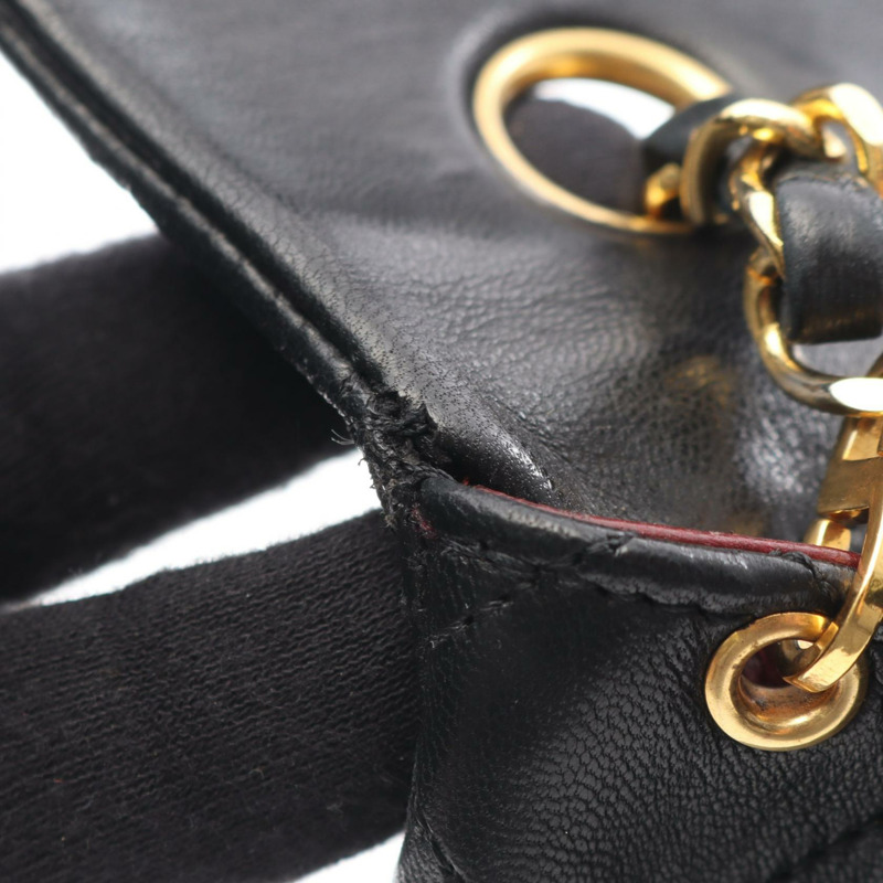 香奈兒 (CHANEL) 迷你絎縫 20 斜背鏈條包 A01163 羊皮 黑色 金色五金-10