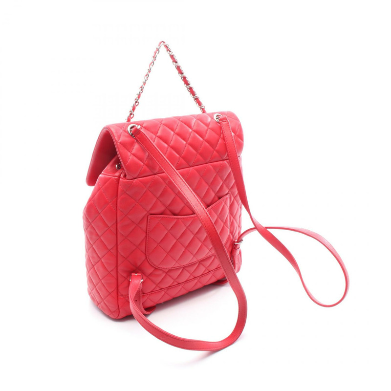 香奈兒 (CHANEL) 絎縫雙肩包，鏈條肩帶，A91121，羊皮，紅色，二手，帶五金配件-1