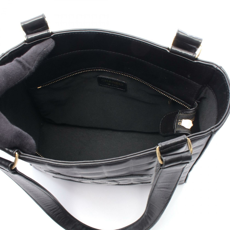 香奈兒巧克力棒 COCO 標誌手提包,羊皮,黑色,金色五金,二手,女士 CC-2