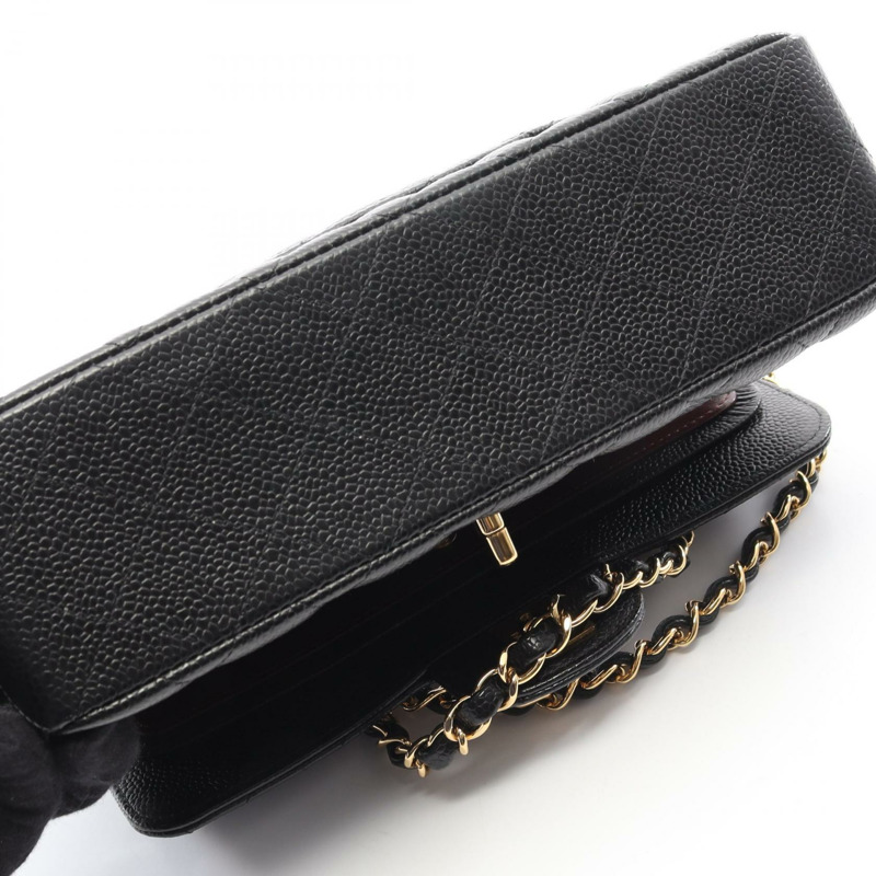 香奈兒 (CHANEL) Matelasse W 翻蓋鏈條單背包 A01113 小牛皮 BK 二手 GHW-6