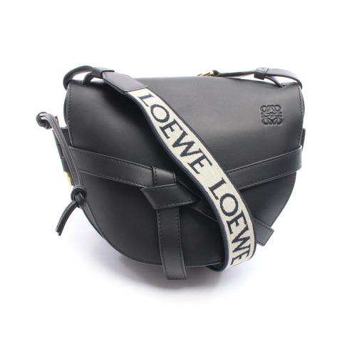 LOEWE Gate 小號單肩斜背包，皮革帆布材質，黑色，二手女款