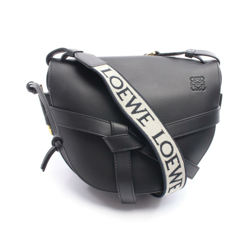 LOEWE Gate 小號單肩斜背包,皮革帆布材質,黑色,二手女款-0