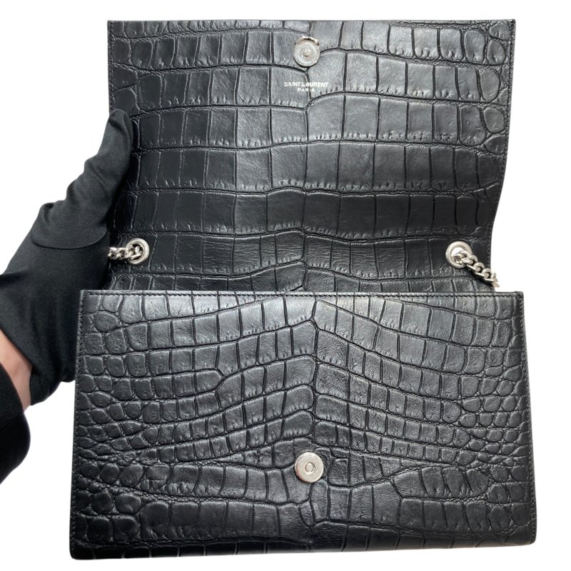 SAINT LAURENT 聖羅蘭 KATE 354119 黑色 鱷魚皮壓紋 鏈條 單肩包-12